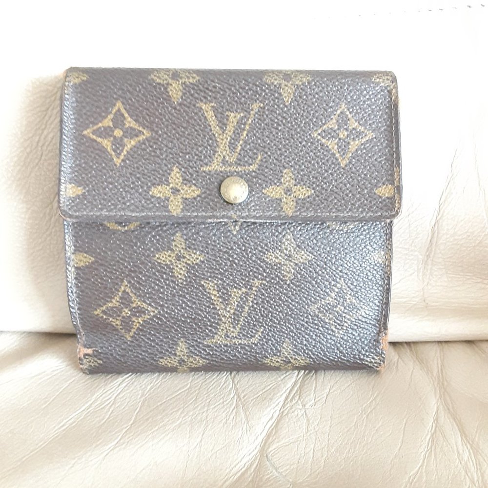 RARE Vintage Monogram Biface 2in1 Coin Bill Fold Compact 12 Card Elise Malletier